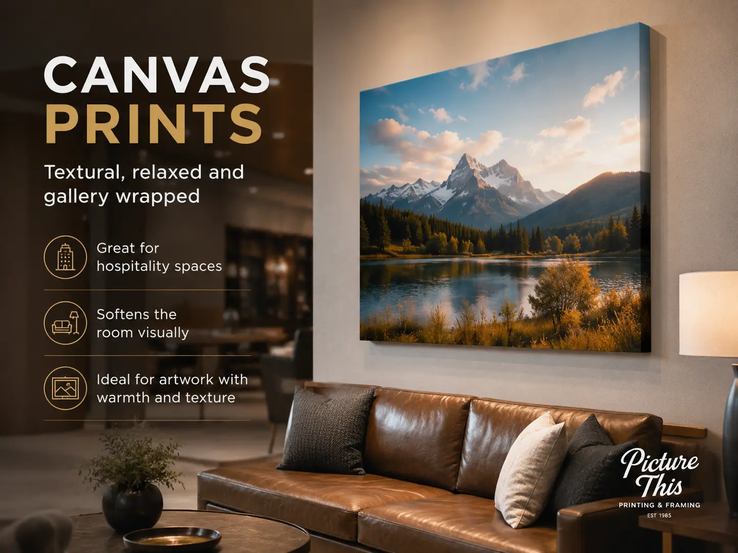 Gallery-wrapped canvas print for hospitality and commercial spaces