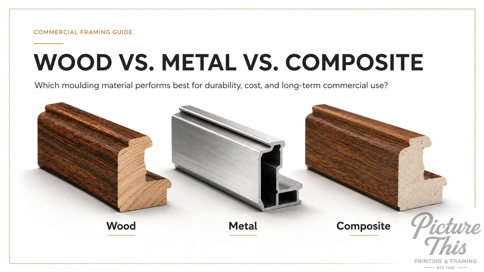 Wood vs. Metal vs. Composite Moulding for Commercial Framing: Durability, Cost & Maintenance in High-Traffic Spaces