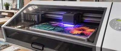 UV flatbed printer in operation at Picture This Framing in Fullerton