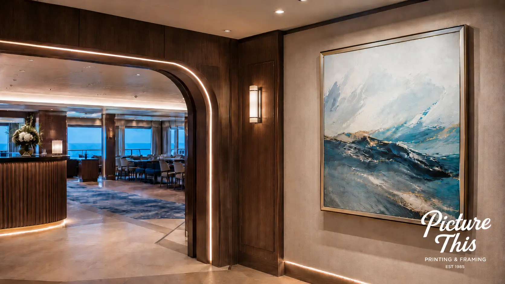 Art installation in modern cruise ship public space